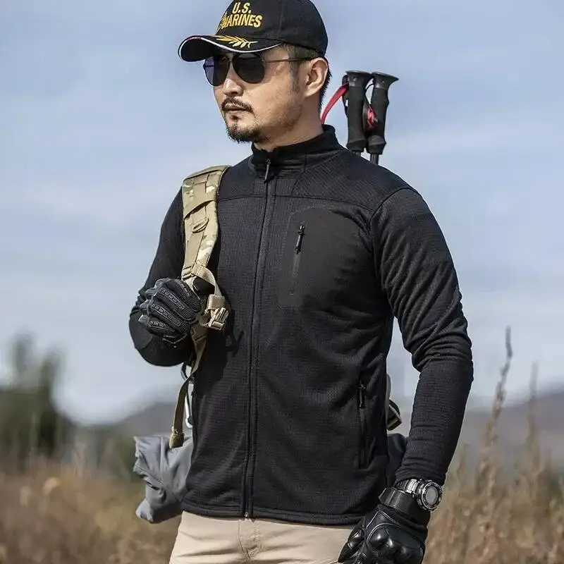 

Мужская тонкая клетчатая флисовая куртка, весенне-осенний кардиган с воротником-стойкой, пальто, топы, легкие теплые спортивные тактические куртки для мужчин