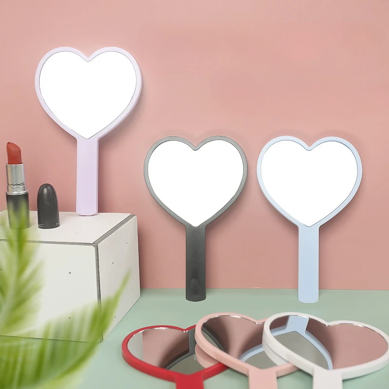 Girls Cute Heart-shaped Makeup Mirror Portable Wooden Handle Mirror Simple Irregular Single-sided Dressing Mirror