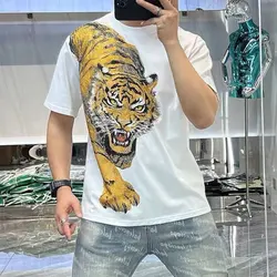 Elegant Fashion Harajuku Slim Fit Ropa Hombre Loose Casual Sport All Match Tshirts O Neck Printed Insert Short Sleeve Blusa