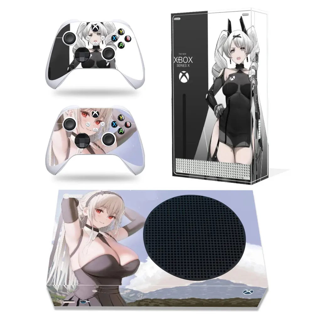 For Xbox Series S Console and 2 Controllers Skin Sticker Protective Vinyl Wrap Cover Cute girl  with XSS Skin Customize image