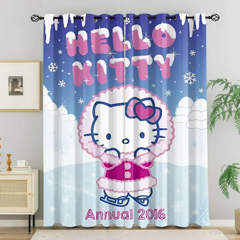 

2 шт. шторы с принтом персонажей Sanrio, светонепроницаемые шторы, блокирующие 80%-90% света, декоративные занавески для спальни девочек