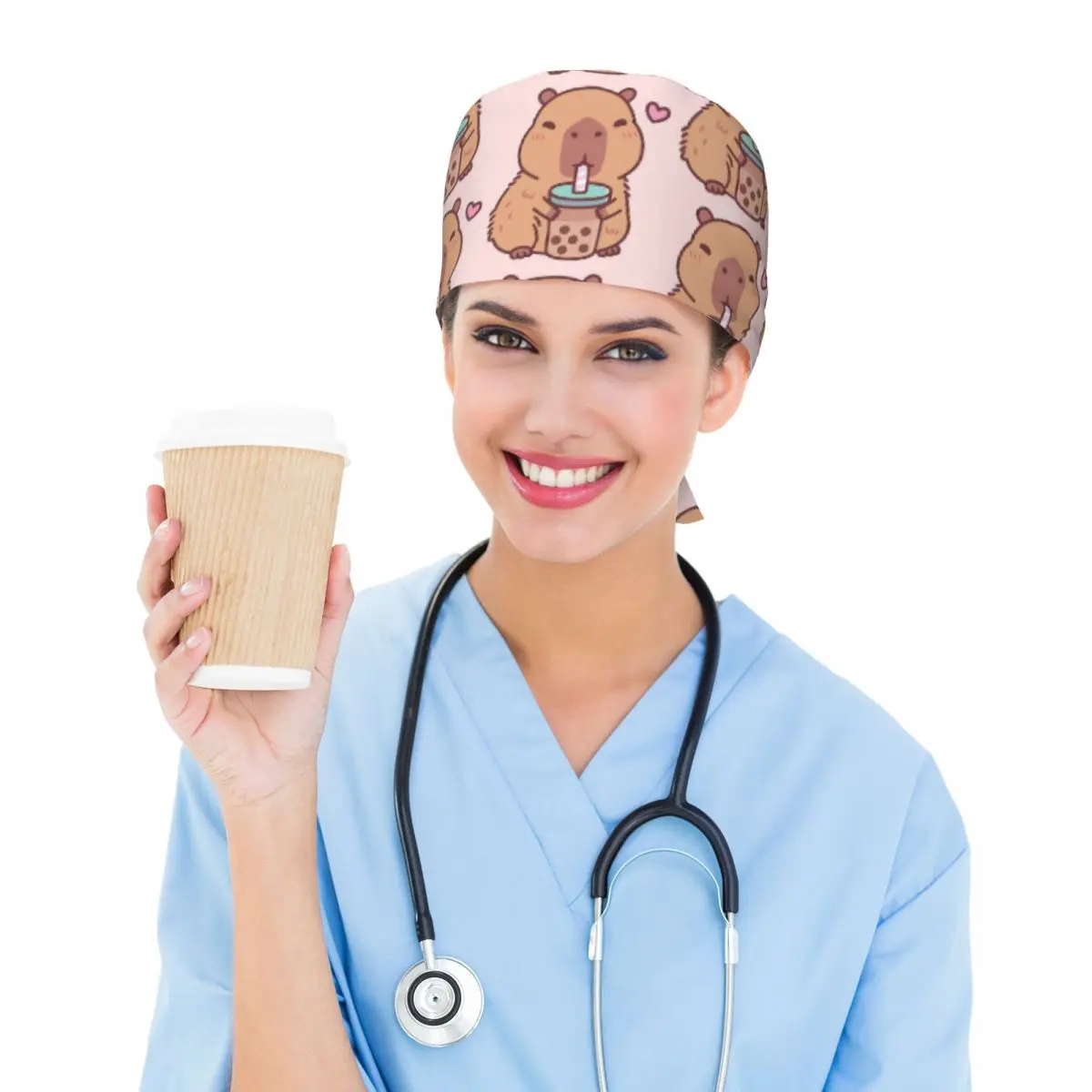 Милая капибара любит питьевой пузырьковый чай, скраб, шляпа для врача, рабочая хирургическая шапочка для мужчин и женщин, регулируемые шапочки для кормления для стоматолога