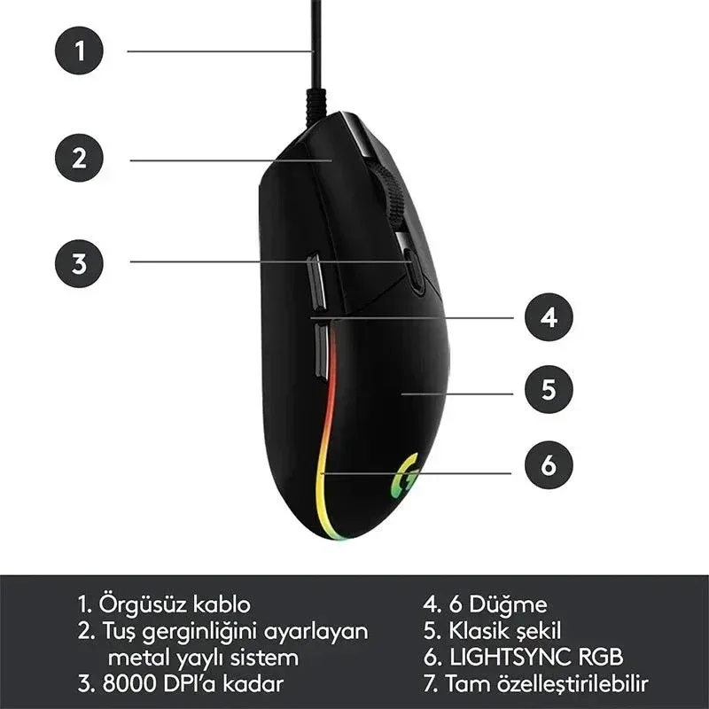 Logitech G102 wired mouse with precise optical tracking, e-sports grade response speed, suitable for office and entertainment