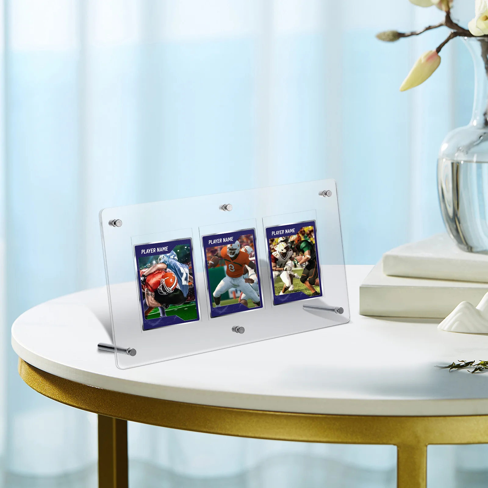 

Card Display Rack 3 Grids Clear Holder for Trading Baseball Cards Shelf Game Card Organizer Stand Hobbies