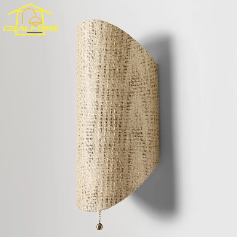 American Simple Vintage Straw Weaving Wall Lamp LED E14 French Medieval Art Decorative Wall Mounted Hotel Bedroom Bedside Study