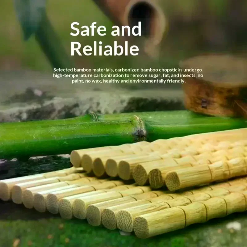 10 Pairs Chinese Bamboo Chopsticks Unpainted Wax Free Mold Proof Anti Slip Kitchen Utensils Set