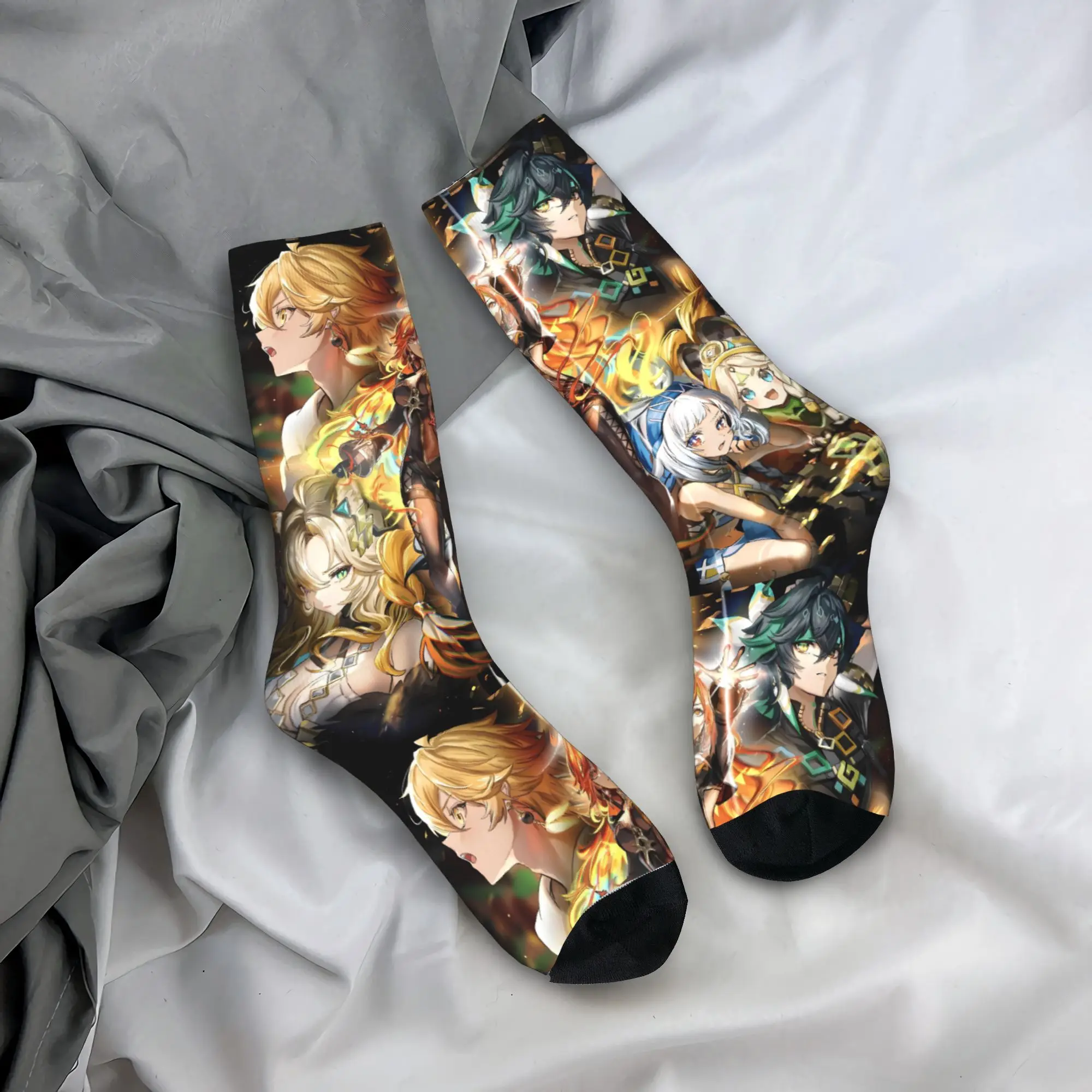 

Mavuika Genshin Impact носки с героями мультфильмов, зимние чулки в стиле Харадзюку, мужские мягкие дышащие носки с принтом, нескользящие носки для скалолазания
