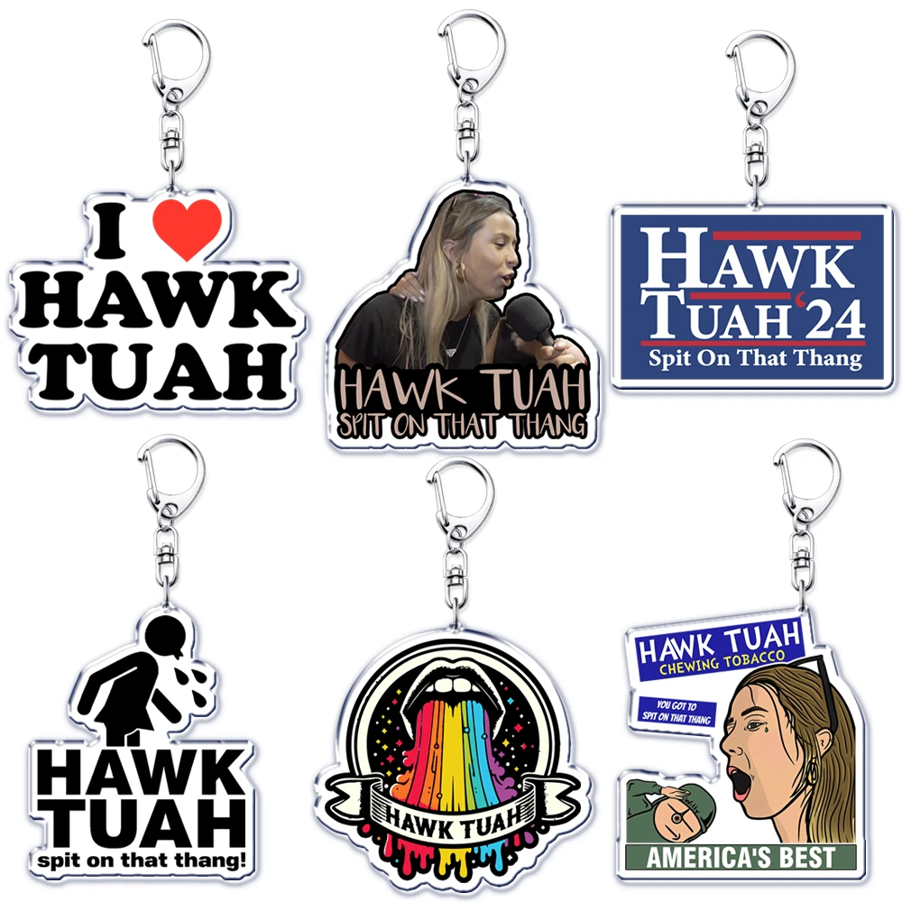 Funny Hawk Tuah Girl Meme Keychains Spit on That Thang Keyring for Accessories Bag Pendant Key Chain Jewelry Fans Friends Gifts