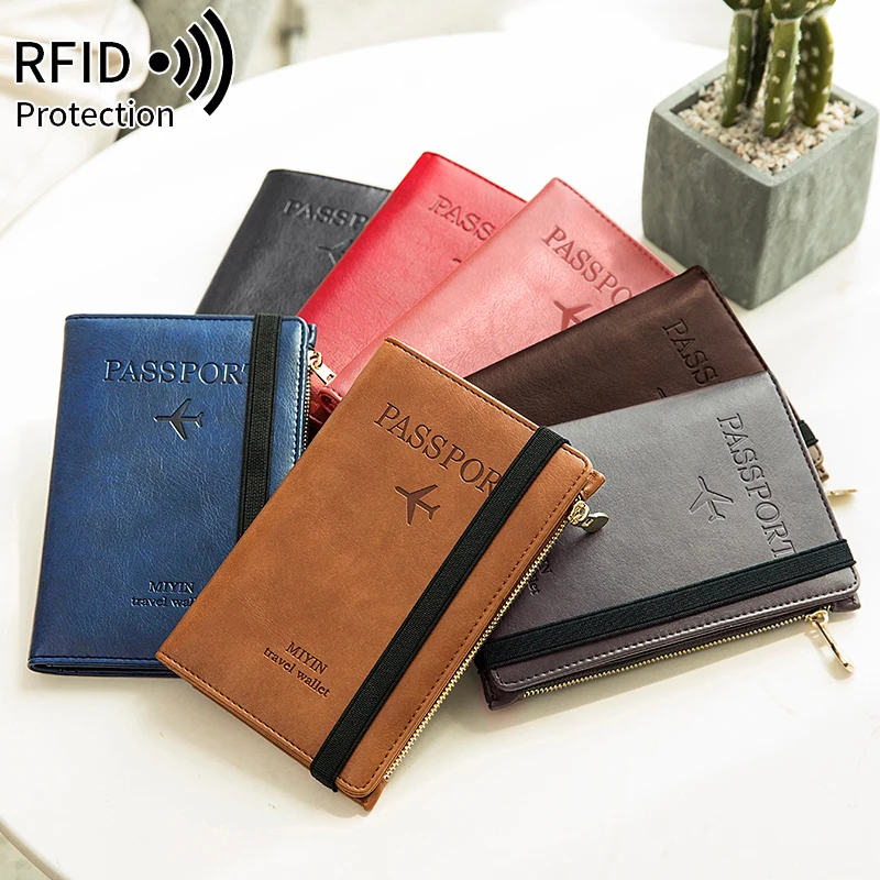 

Women Men RFID Vintage Business Passport Covers Holder Multi-Function ID Bank Card PU Leather Wallet Case Travel Accessories