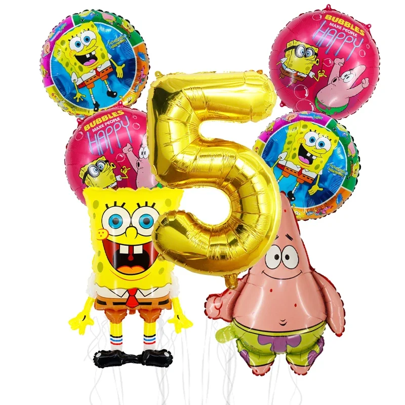 7 Stück Cartoon SpongeBob Patrick Star Folienballons Mädchen Junge Kindergeburtstag Party Dekoration Babyparty Ballons Geschenke – Detail 5