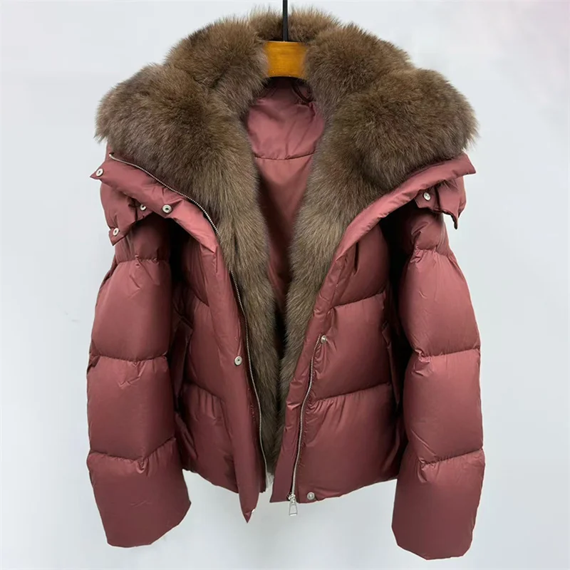 Women's winter jacket 2025 New true fox fur collar hooded down coats windproof and warm thick coat Detachable hat down jacket