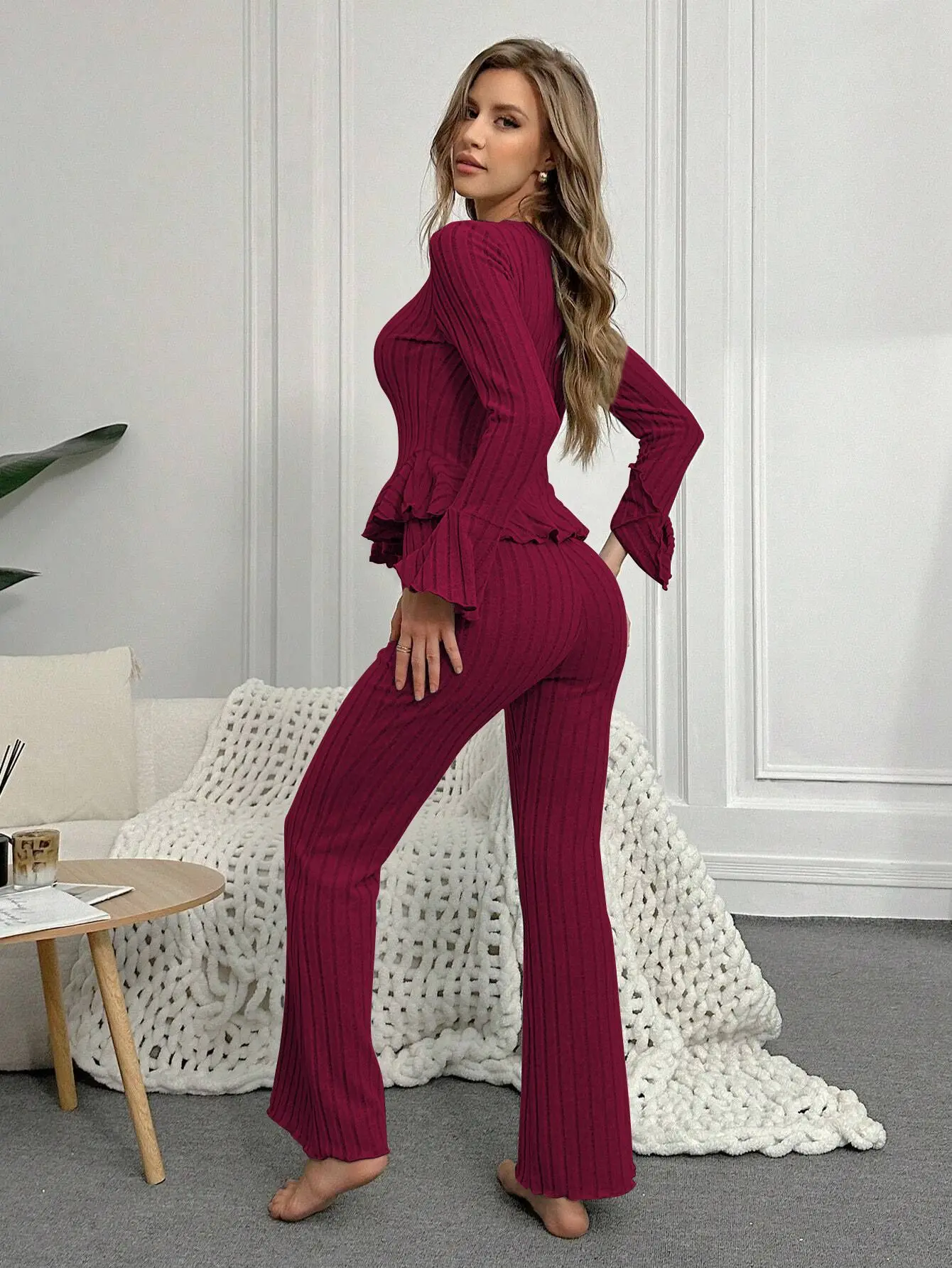 Home Wear Sexy V-Neck Fashionable Length Pants Set Autumn Winter Comfortable Casual Slim Fit Women Two-Piece Set Pajama