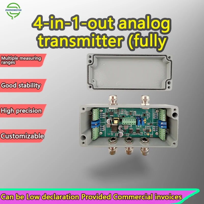 4-Channel Load Cell Amplifier Analog Weighing Transmitter 0-10V 4-20mA 4-in-1-out Sensor Signal Converter Aluminum Shell