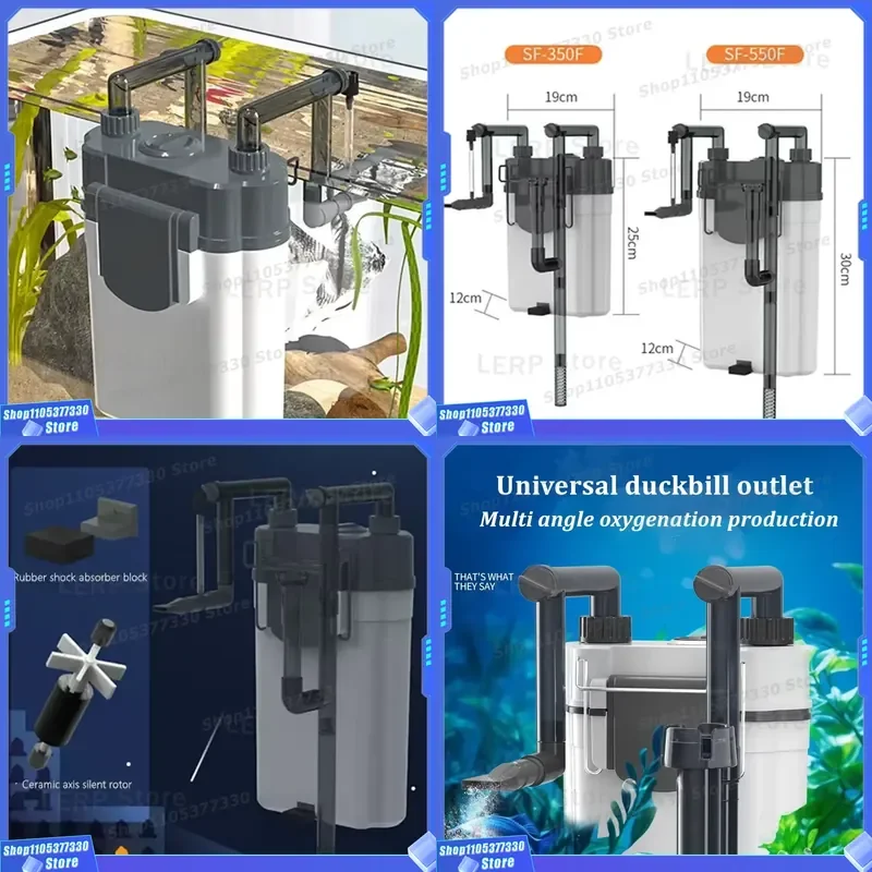 Adjustable Waterfall Aquarium Filter Hanging Back Multi-stage Filtration System for Fish Tank Oxygenation and Water