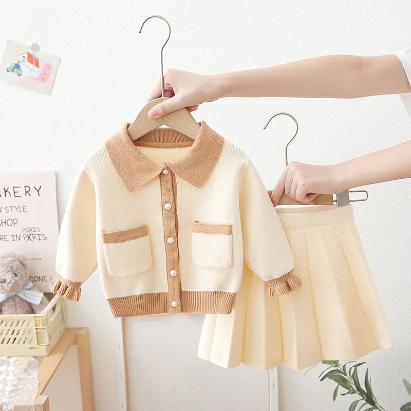

Kids Girl Sweater Set 2025 Fall Winter New Korean Fashion Long Sleeve Sweaters+pleated Skirt Toddler Girls Sweater Fall Clothes