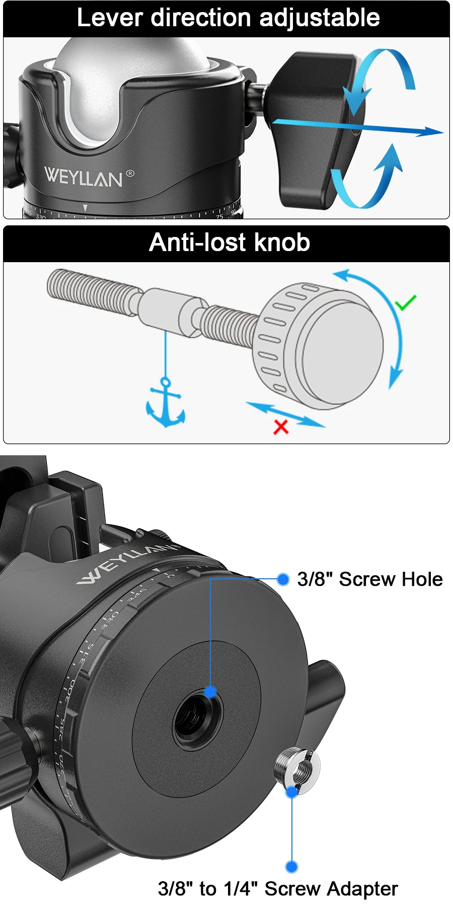 ARTCISE 46mm Low Profile Tripod Ball Head - Heavy Duty Camera Ball Head With Arca Swiss Quick Release