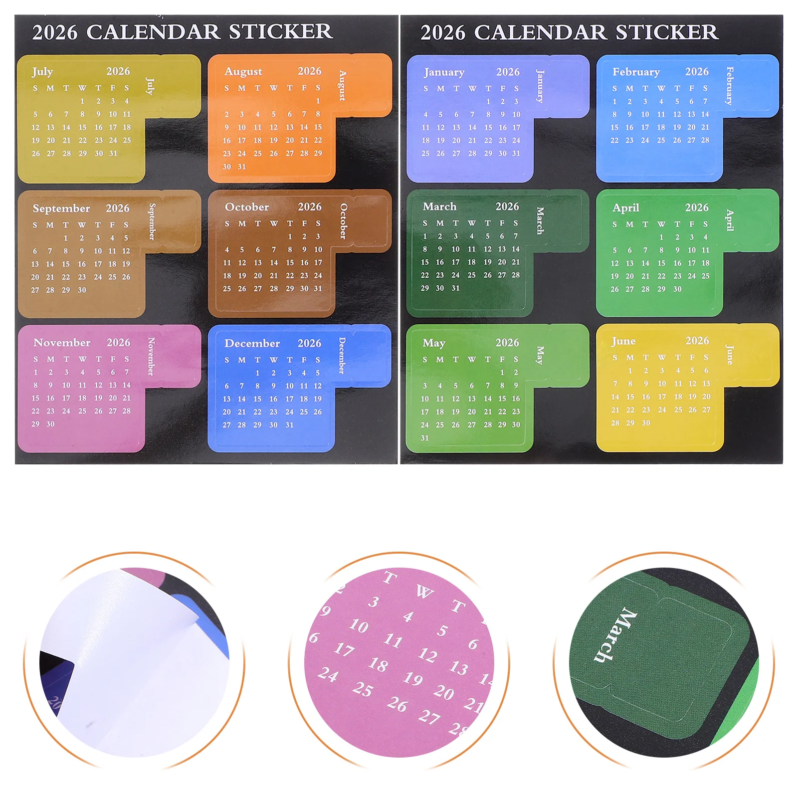 

2Set Calendar 2026 Stickers Monthly Tabs Self Adhesive Planner Page Markers for Notebook Diary Schedule Organizing