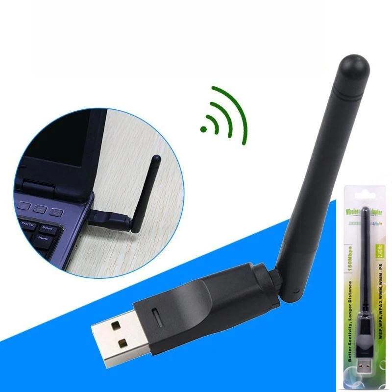 150Mbps USB WiFi Adapter with Antenna, RT8188 Chipset Wireless Network Card Portable Wi-Fi Receiver for Desktop Laptop Computer
