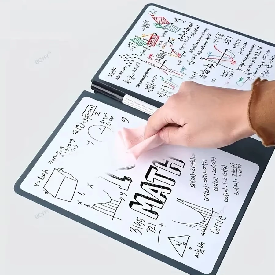 A5 Reusable Whiteboard Notebook Set With Whiteboard Pen Erasing Cloth Leather Memo Pad Weekly Planner Portable Stylish Office
