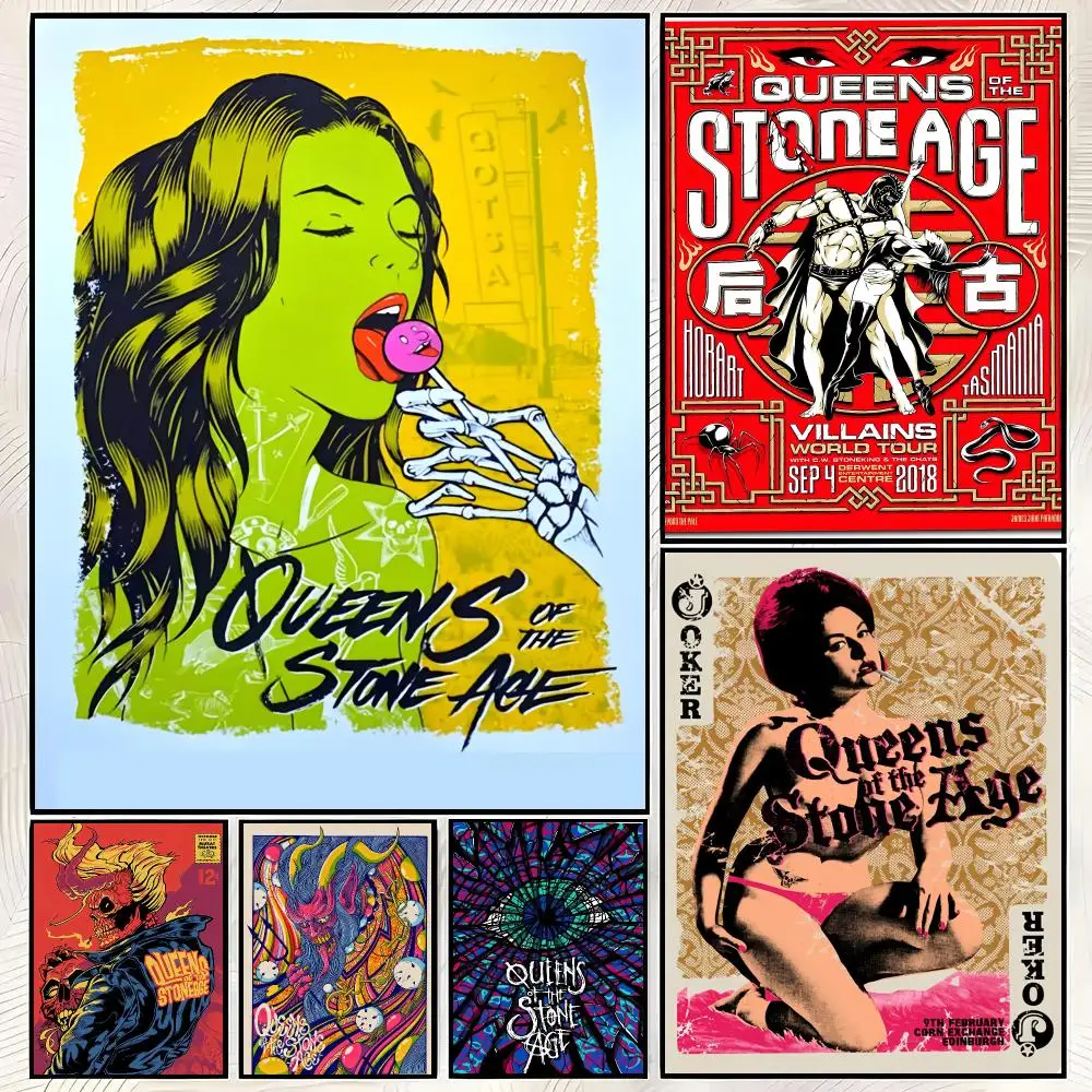 Rock Band Q-Queens Of The Stone Age Poster Vintage PP Paper Wall Art Home Decor Print for Bedroom Living Room Aesthetic Gift