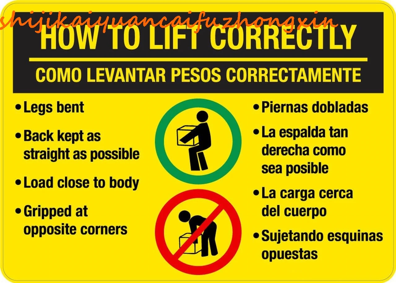 How to Lift Correctly (Bilingual Spanish) - Wall Sign Warning Caution Metal Tin Sign, 8X12 in