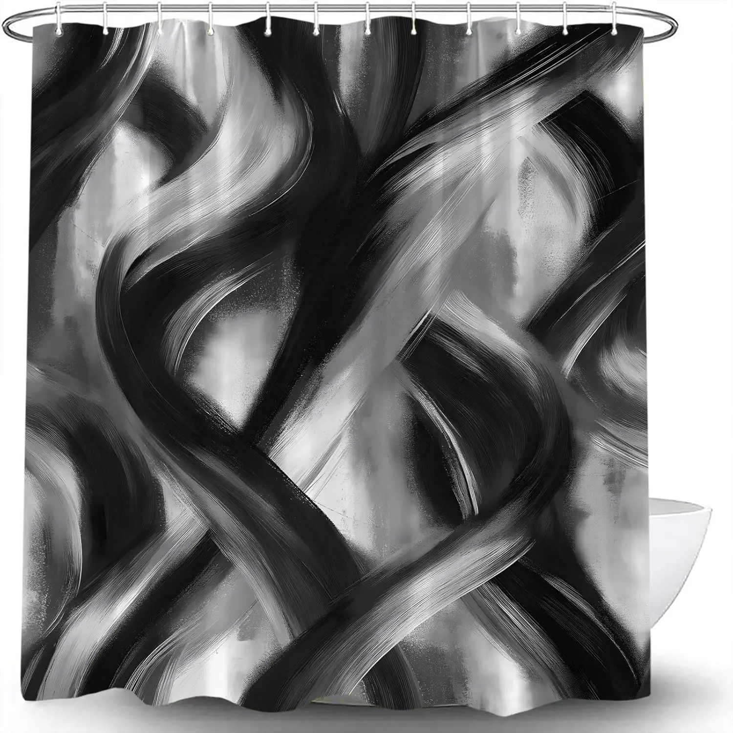 

Занавеска для душа в черно-белую полоску, абстрактный геометрический граффити с эффектом омбре, современный минималистичный декор для ванной комнаты