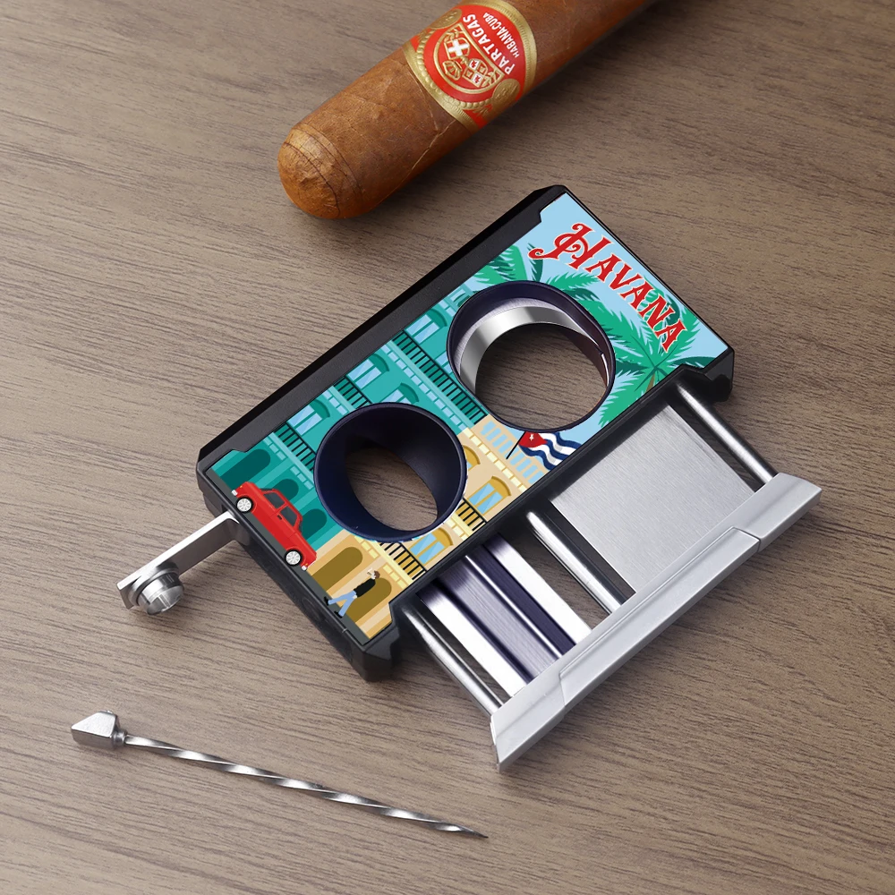 Multifunctional Cigar Cutter with Flat Blade V-shaped Punch Sharp Needle and Classic Cuban Design Presented in a Gift Box CT-081