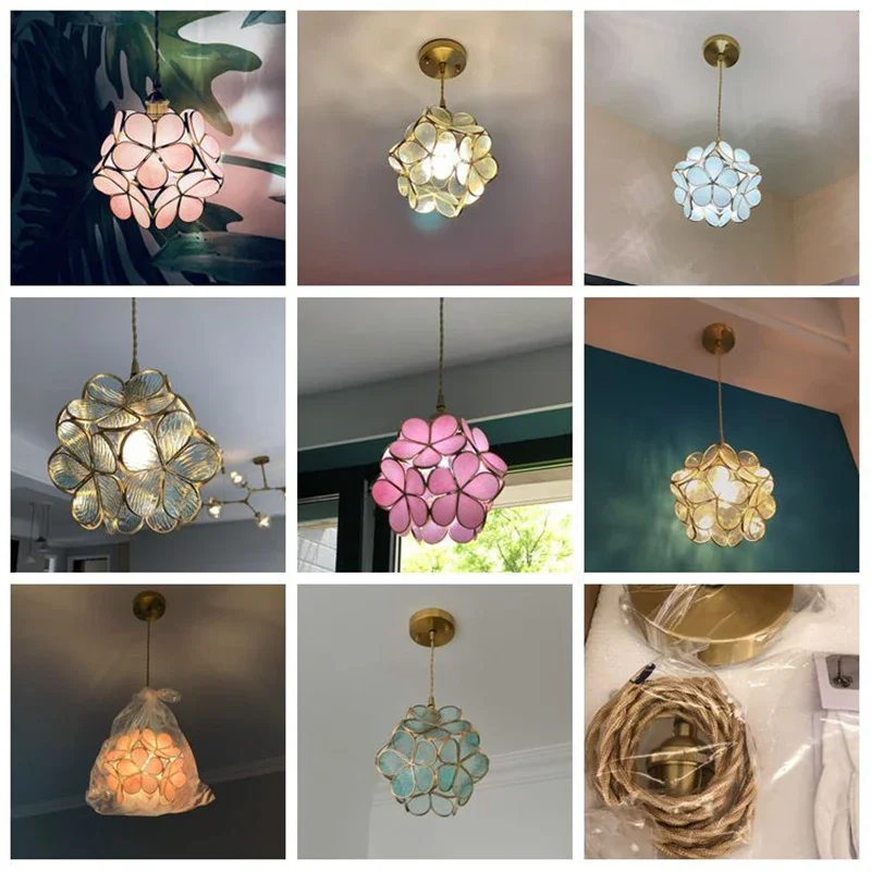 Imagem -04 - Sandyha-nordic Crystal Glass Petal Chandeliers Gold Drop Led Lamp For Bedside Corridor Childrens Room Kitchen Hanging Lighting