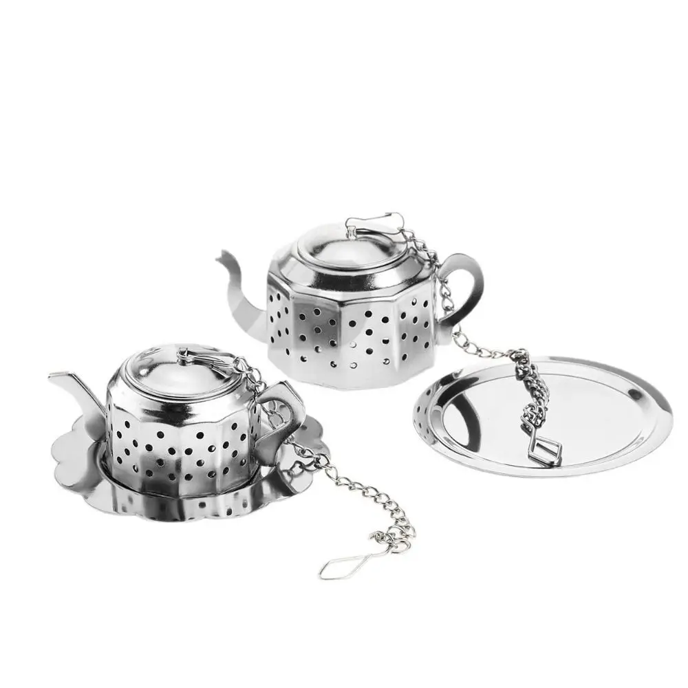 Teapot Shape Tea Infuser Long Chain Hook Stainless Steel Tea Leaf Filter Diffuser Easy Clean Reusable Spice Infuser Flower Tea