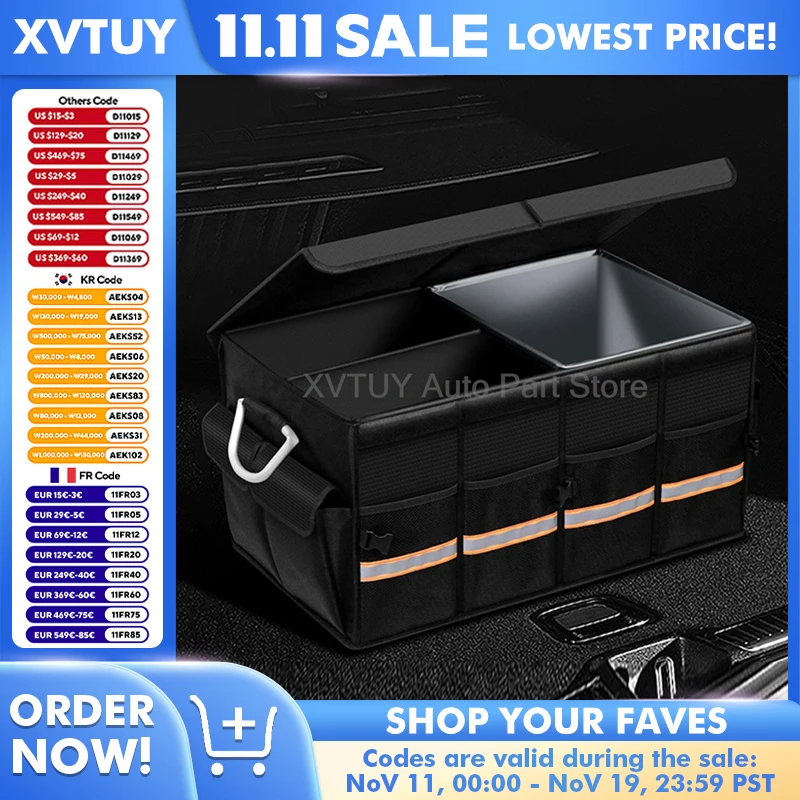 

Органайзер для багажника автомобиля, складной ящик для хранения, ткань Оксфорд, складной с несколькими отделениями для организации кемпинга на открытом воздухе