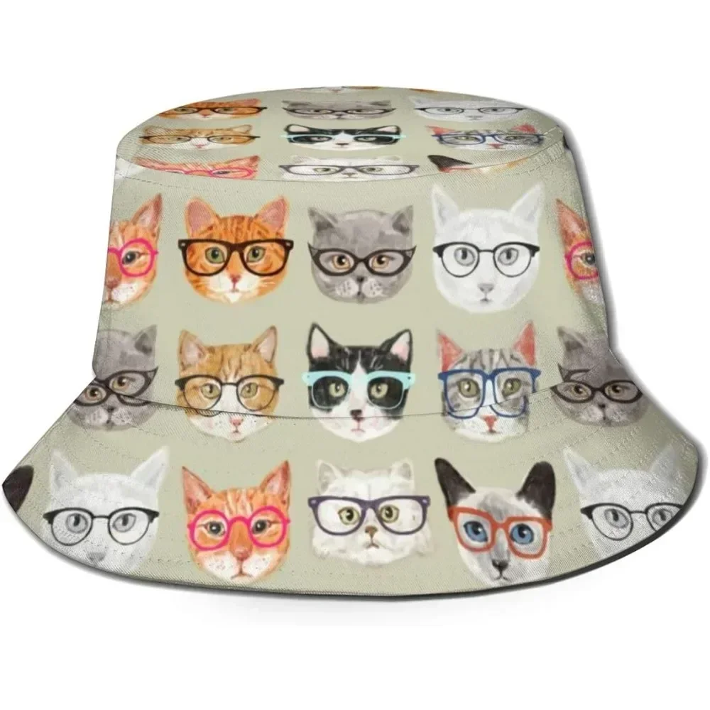 Cute Cat Head Fisherman Cap Hip Hop Gorras Summer Unisex Printing Bucket Hat Outdoor Gardening Beach Camping Hiking Fishing Caps