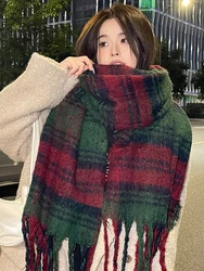 New Red Green Color Matching Plaid Retro Scarf Headscarf Winter Women Ladies Men Scarve Pashmina Mujer Foulard Wrap Shawl Unisex