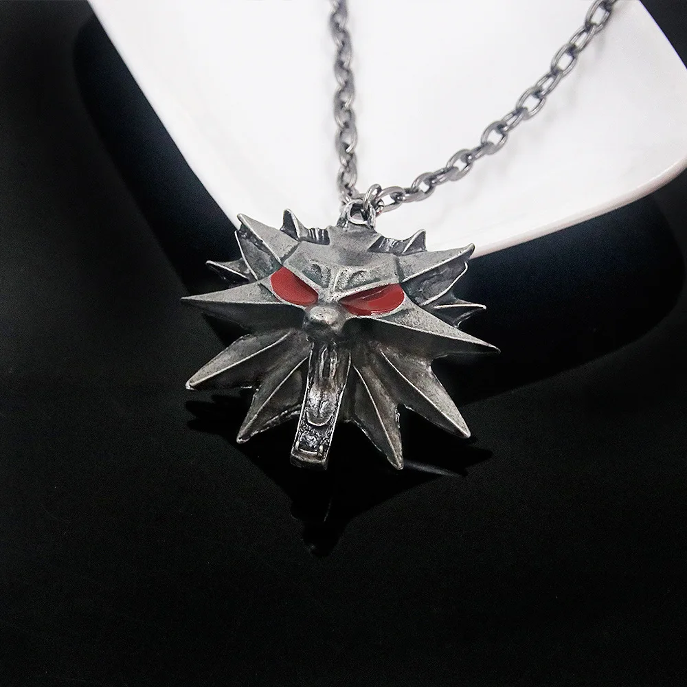 Classic Game Witcher 3：Wild Hunt Necklace Geralt Punk Wolf Head Metal Pendant Necklace Cosplay Props For Unisex Jewelry Charm