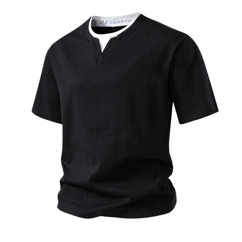 

Two Fakes Pieces Designer Mens T Shirts Solid Color Tops 2025 Summer Cotton Short Sleeve Golf Tee for Men Camisas Streetwear
