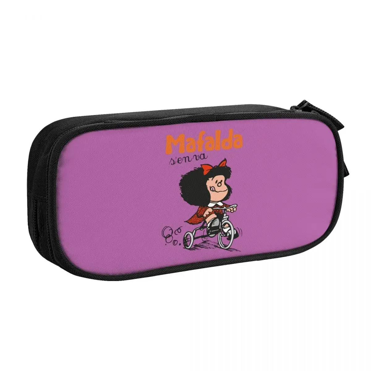 Custom Cute Kawaii Mafalda Riding A Bike Pencil Cases for Quino Comic Cartoon Large Storage Pen Bag Box School Supplies