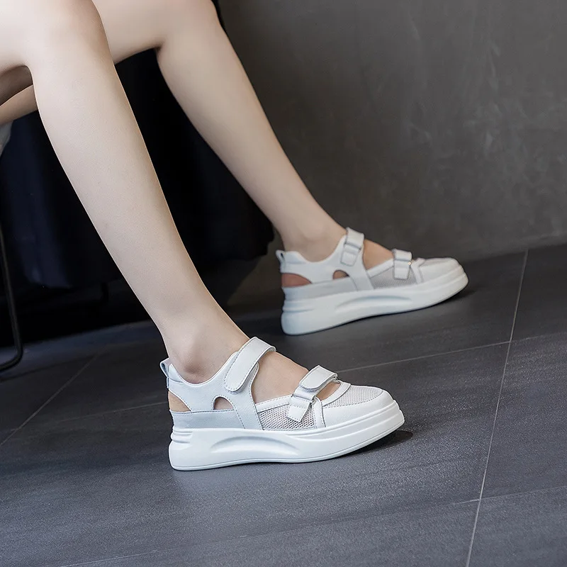 Leather Women's Sports Sandals Summer Fashion Casual Sports Baotou Shoes Mesh Thick Bottom Casual Women's Sandals Size 34-39