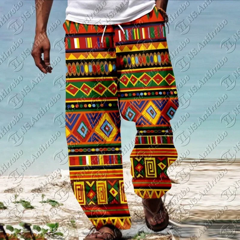 Men's Kids African Dashiki Traditional Style Casual Summer Pants 2025-26 Vintage Floral Ankara Beach Holiday Trousers