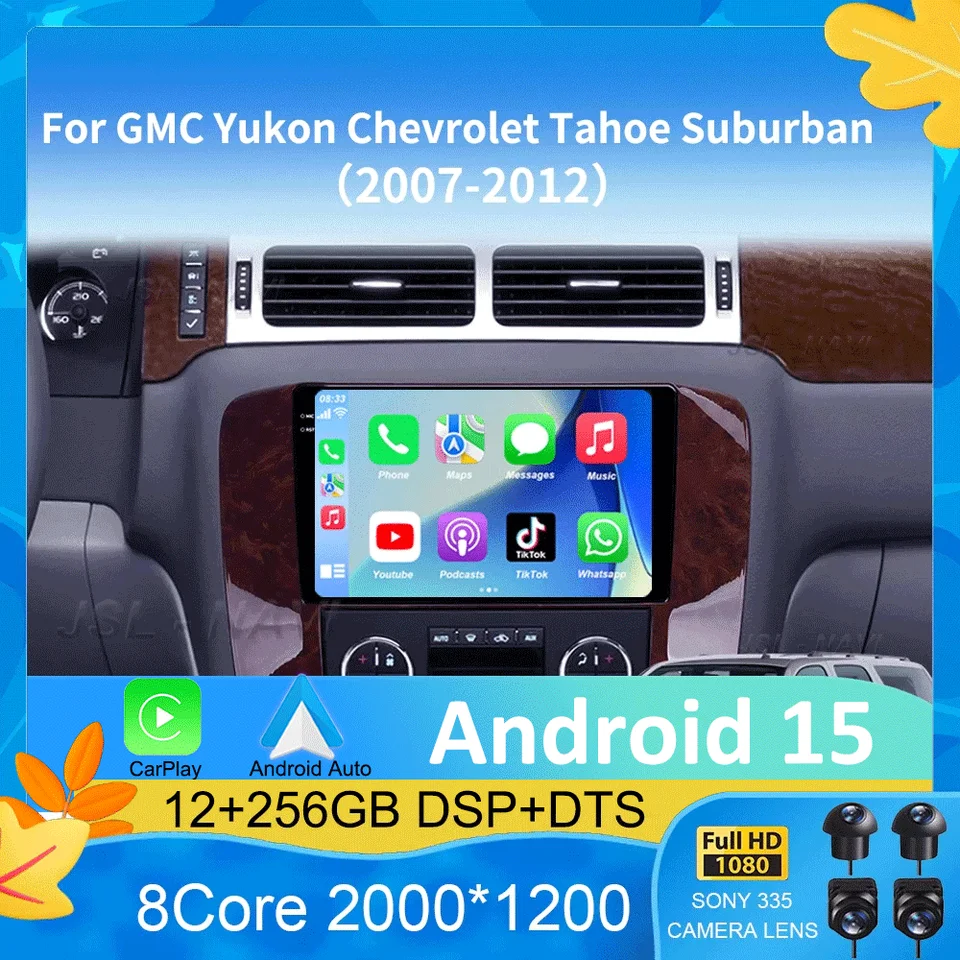 GMC 유콘 쉐보레 타호 서버번 2007-2012 2 DIN 안드로이드 15 자동차 CarPlay 카 라디오 멀티미디어 스테레오 GPS DVD 썸네일 7