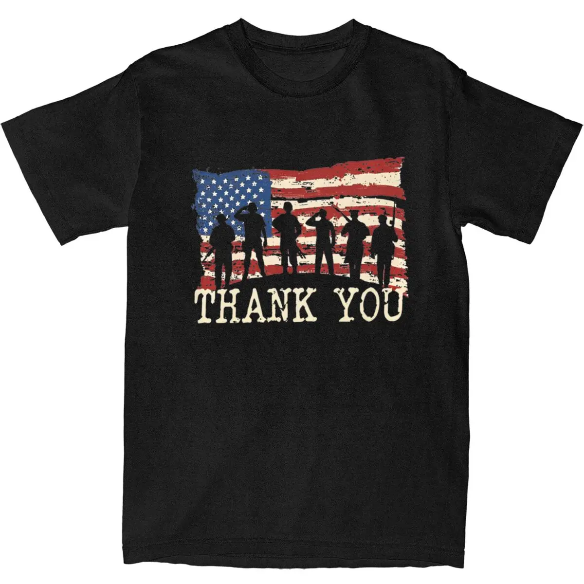 Mens T Shirt American Flag Thank You Veterans T-Shirts Harajuku Summer Tees Streetwear Casual 100 Cotton Clothes Plus Size