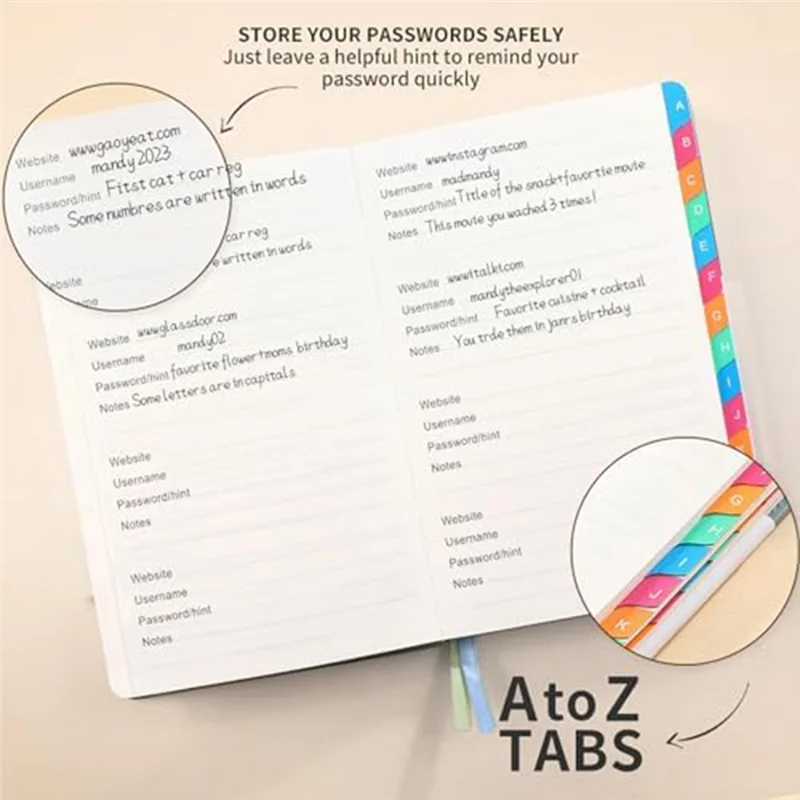 AEE7-Password Keeper Book With Colorful Alphabetical Tabs And Two Bookmarks, For Seniors 8.4X5.9Inch, Internet Address