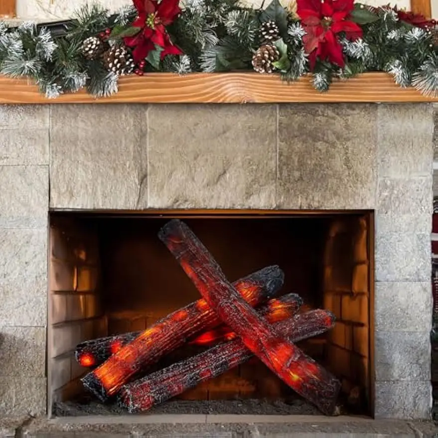 

4-Piece Flameless Fireplace LED Log Lights for Indoor Outdoor Christmas Decor