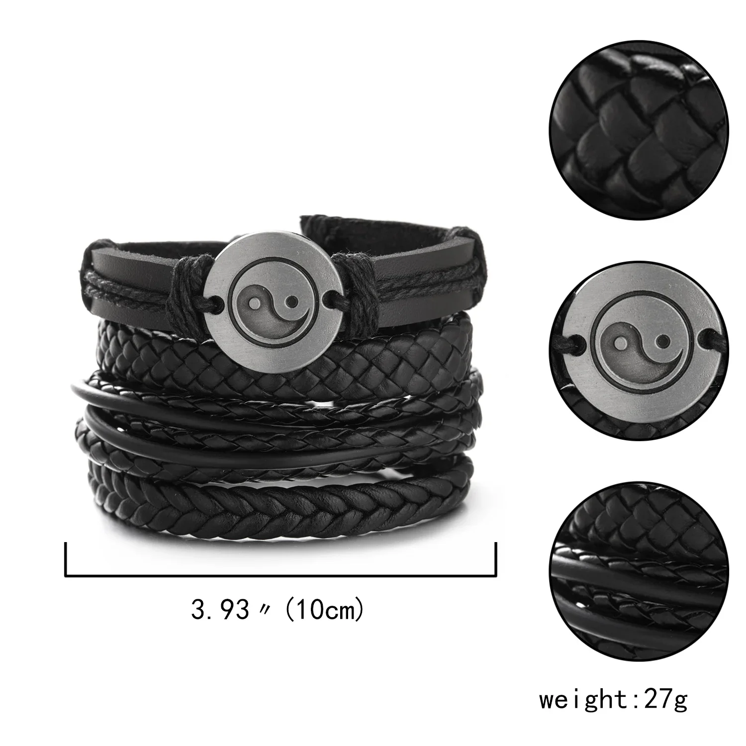 Imagem -04 - Pulseira de Couro Combinado Tai Chi Ying Yang para Homens Pulseira Trançada Preta Acessórios Masculinos de Joias Punk Estilo Chinês