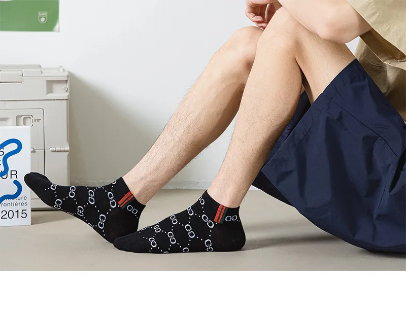 봄용 짧은 양말 5켤레, 레트로 스타일 통기성 다용도 보트 양말 커플 보트 양말 (EU 37-45)