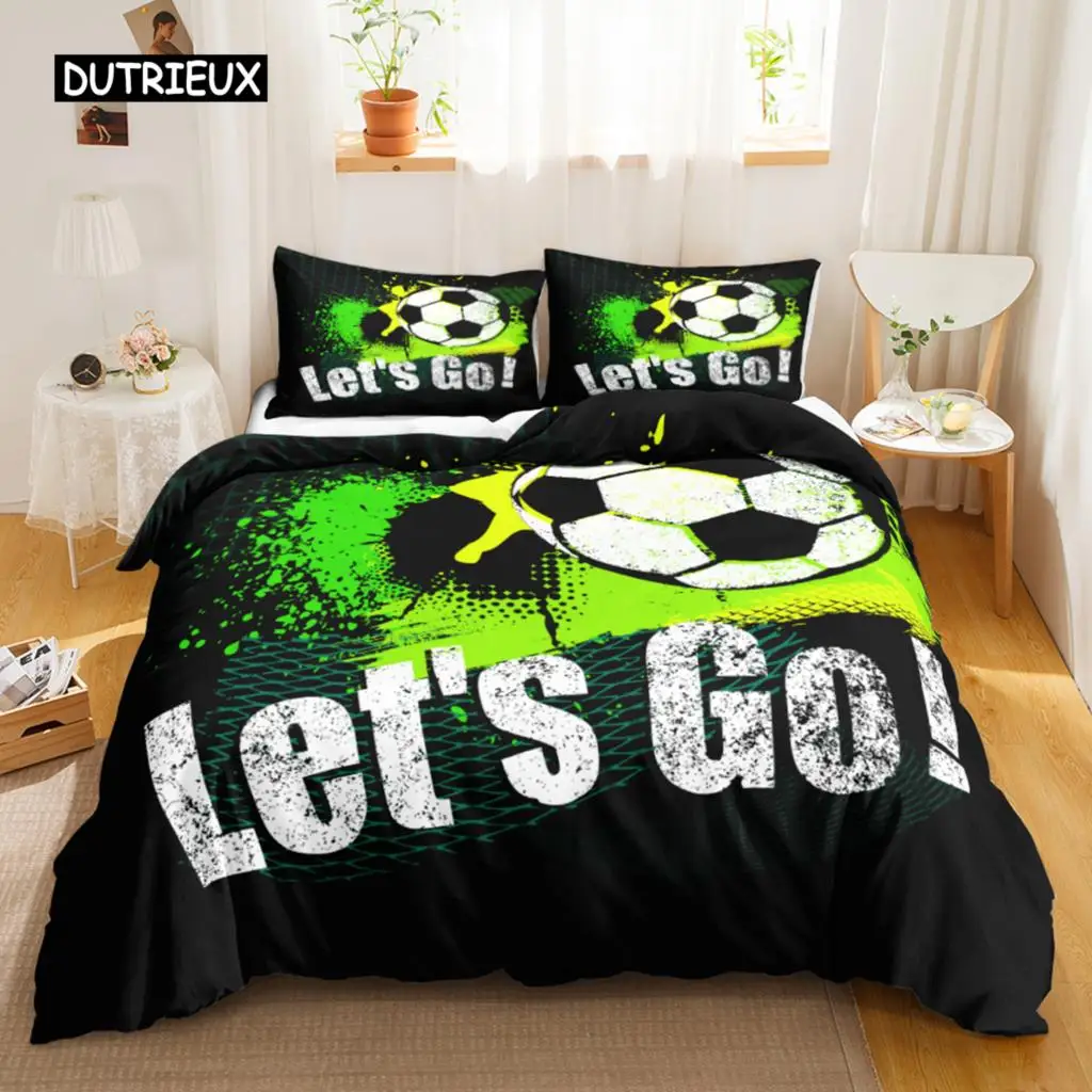 Soccer Duvet Cover Set Soccer Comforter Cover for Kids Girls Teens Sports Theme Breathable Let's Go Twin Polyester Qulit Cover