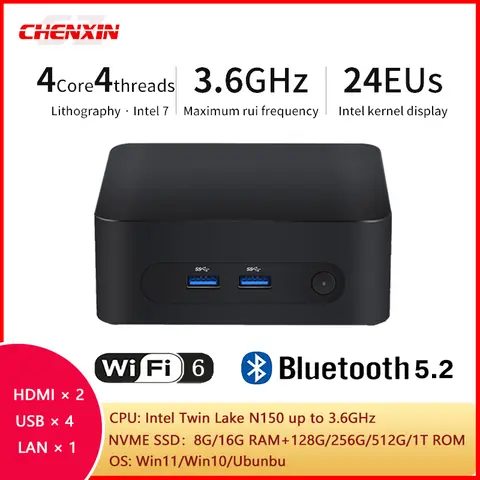 2025 WIFI6 BT5.2 ZX03 Pro NVME SSD Mini PC N150 Win11 Win10 Ubuntu 8G/16G/32G RAM 128G/256G/512G/1T ROM HD USB3.0 RJ45 Computer