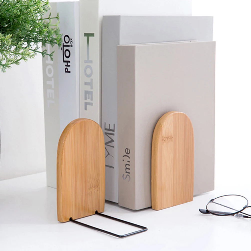 

Bamboo Bookends Retractable Sturdy Desk Organizer Book Stand Shelf Display Stopper Holder Study Room Home Library Gift