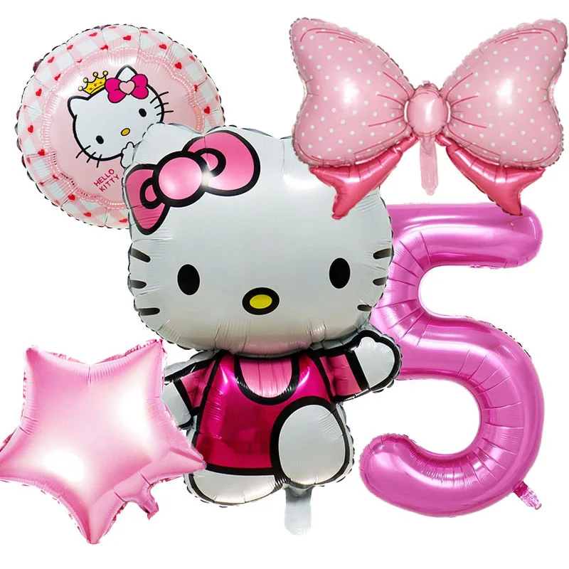 5 szt./zestaw numer balon Hello Kitty dekoracja urodzinowa Kawaii Anime Sanrio cyfrowe balony zaopatrzenie imprezy dla dzieci