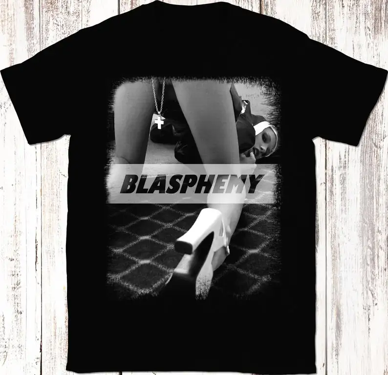 

Blasphemy Nun Shirt Hot Cross Church Satan Satanism Religion Baphomet T-Shirt Vintage Tee