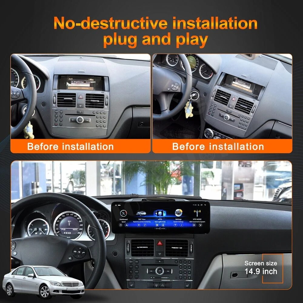 

14.9" Car Radio For Mercedes-Benz C W204 2008 2009 2010 Multimedia Video Player GPS Navigation Carplay Unit Android Screen 4G