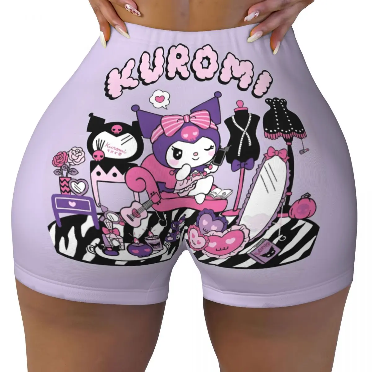 

Custom Funny Kuromi Cartoon Volleyball Biker Gym Shorts Women Anime Cartoon Athletic Workout Yoga Shorts